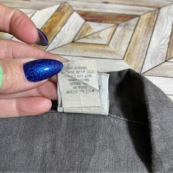 Vintage City Lights Short Sleeve Linen Button Up Oversized Dark Gray Blouse Top - Picture 4 of 12